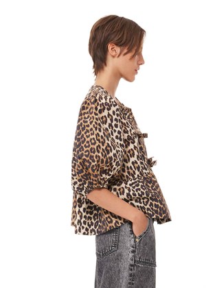 Printed Cotton Poplin Peplum bluse Leopard F9116 Ganni 