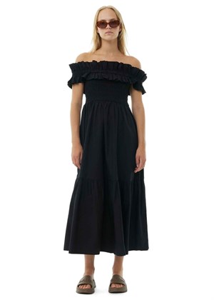 Cotton Poplin long smock kjole Black F9168 Ganni 
