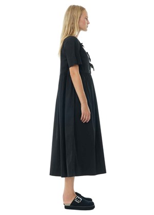 Cotton poplin V-neck maxi kjole Black F7127 Ganni 