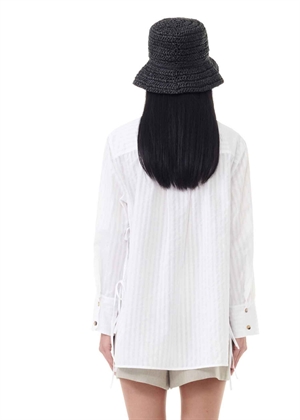 Tonal stripe oversized skjorte Bright White F9252 Ganni 