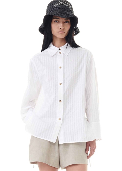 Tonal stripe oversized skjorte Bright White F9252 Ganni 