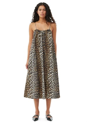 Printed Cotton midi strap kjole Leopard F9354 Ganni 
