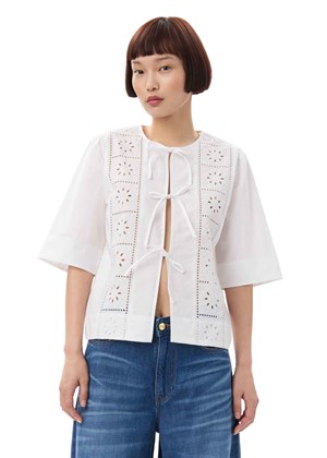 Broderie Anglaise Tie bluse Bright White F9655 Ganni 