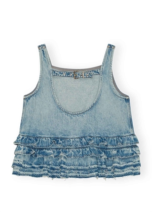 Soft Rigid denim frill top Light Blue J1818 Stone Ganni 