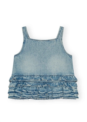 Soft Rigid denim frill top Light Blue J1818 Stone Ganni 