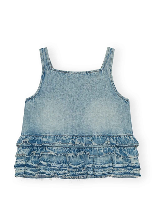 Soft Rigid denim frill top Light Blue J1818 Stone Ganni 