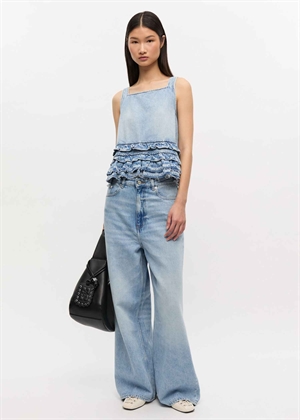 Soft Rigid denim frill top Light Blue J1818 Stone Ganni 