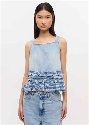 Soft Rigid denim frill top Light Blue J1818 Stone Ganni 