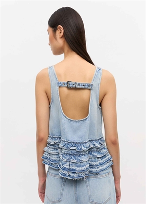 Soft Rigid denim frill top Light Blue J1818 Stone Ganni 