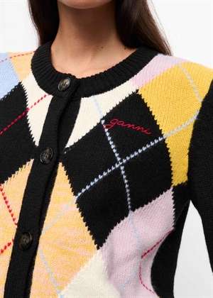 Harlequin wool mix knit cardigan Multicolour K2380 Ganni 