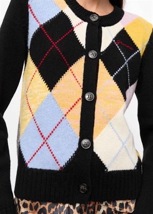 Harlequin wool mix knit cardigan Multicolour K2380 Ganni 