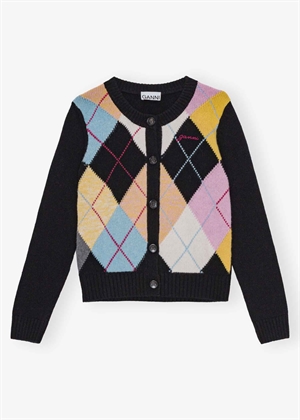 Harlequin wool mix knit cardigan Multicolour K2380 Ganni 