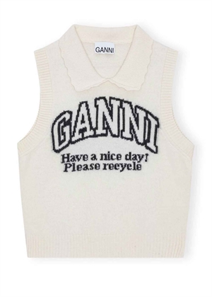 Graphic wool mix collar vest Egret K2463 Ganni 