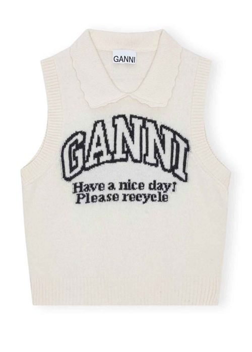 Graphic wool mix collar vest Egret K2463 Ganni 