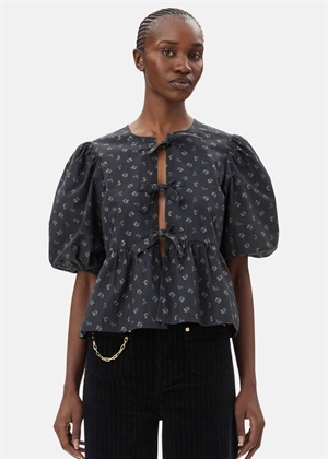 Printed cotton peplum bluse Phantom W0152 Ganni 