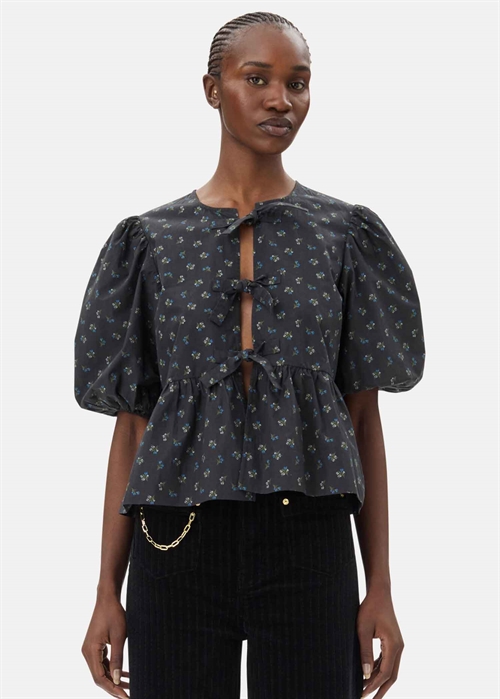 Printed cotton peplum bluse Phantom W0152 Ganni 