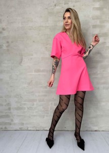 Stretch Suiting V-neck mini kjole Shocking Pink F7829 Ganni