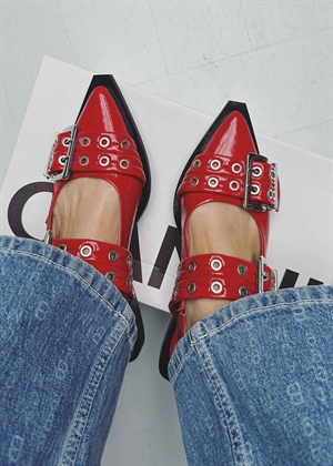 Feminine Buckle Ballerina Racing Red S2843 Ganni 