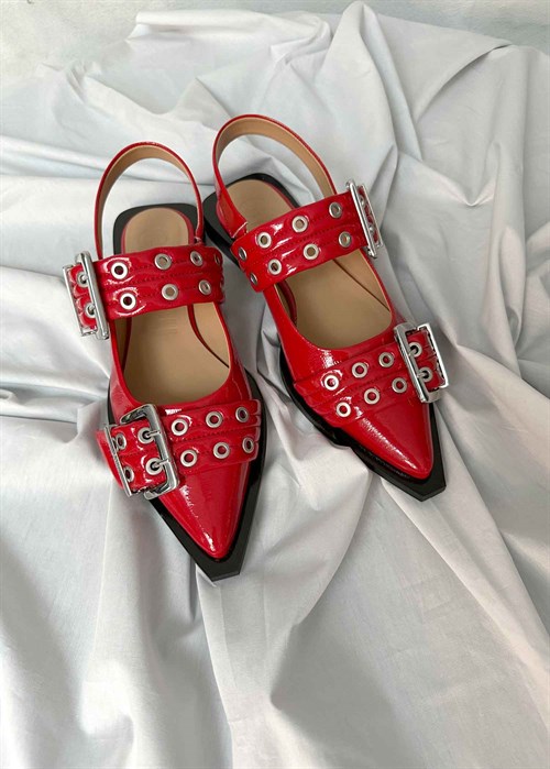 Feminine Buckle Ballerina Racing Red S2843 Ganni 