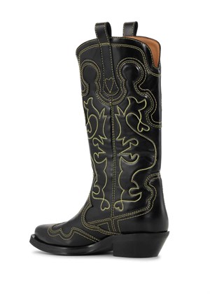Mid Shaft Embroidered Western boot Yellow stitch Sort S2169 Ganni