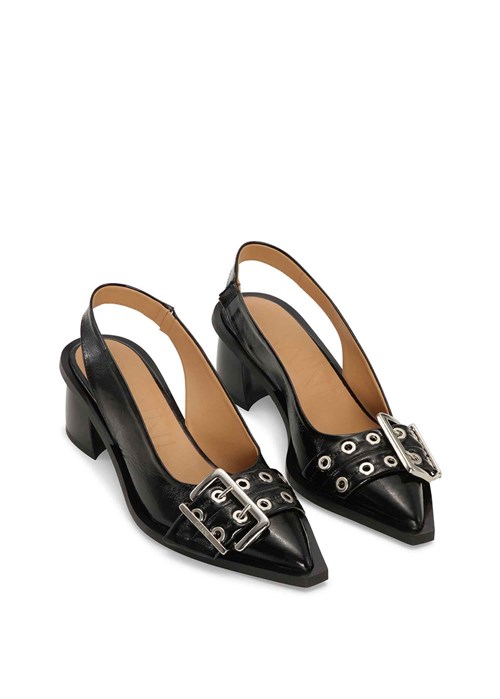Feminine Buckle Slingback Pump naplack Black S2331 Ganni 