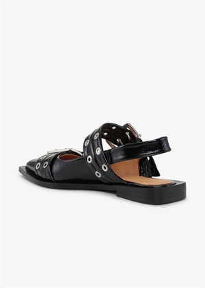 Feminine buckle ballerina naplack Sort S2730 Ganni