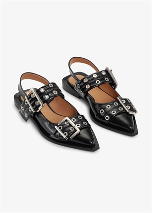 Feminine buckle ballerina naplack Sort S2730 Ganni