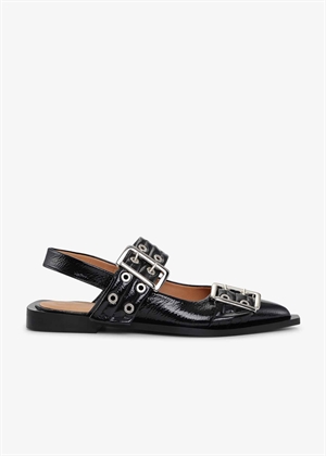 Feminine buckle ballerina naplack Sort S2730 Ganni