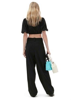 Drapey melange loose mid waist pleat buks Sort F8075 Ganni 