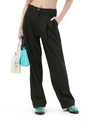 Drapey melange loose mid waist pleat buks Sort F8075 Ganni 