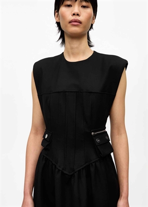 Heavy cotton tailoring corset midi kjole Sort W0390 Ganni 