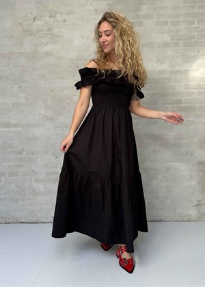 Cotton Poplin long smock kjole Black F9168 Ganni 