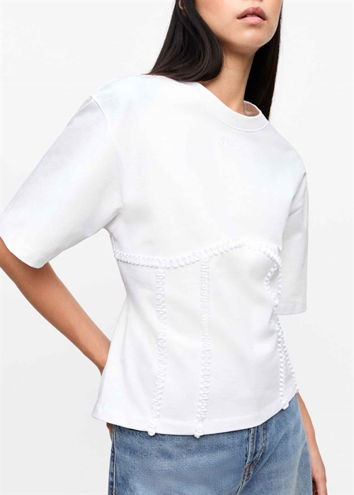 Heavy cotton tie back waisted tee Bright White T4149 Ganni 