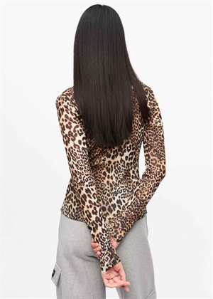 Printed mari mesh long sleeve bluse Leopard T4208 Ganni 