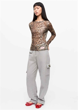 Printed mari mesh long sleeve bluse Leopard T4208 Ganni 