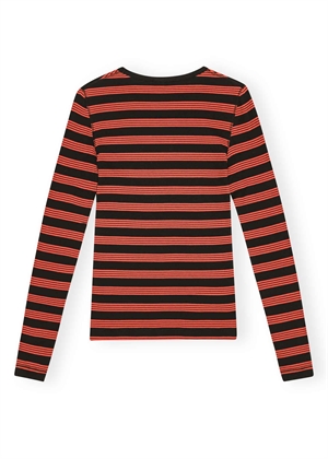 Soft cotton rib striped long sleeve bluse Red Alert T4220 Ganni 