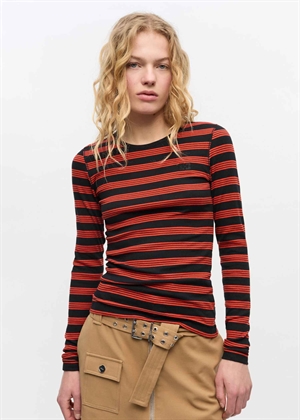 Soft cotton rib striped long sleeve bluse Red Alert T4220 Ganni 