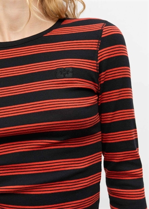 Soft cotton rib striped long sleeve bluse Red Alert T4220 Ganni 