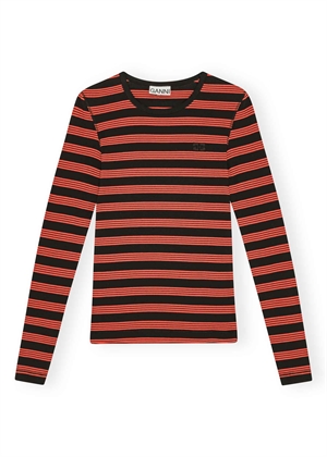 Soft cotton rib striped long sleeve bluse Red Alert T4220 Ganni 