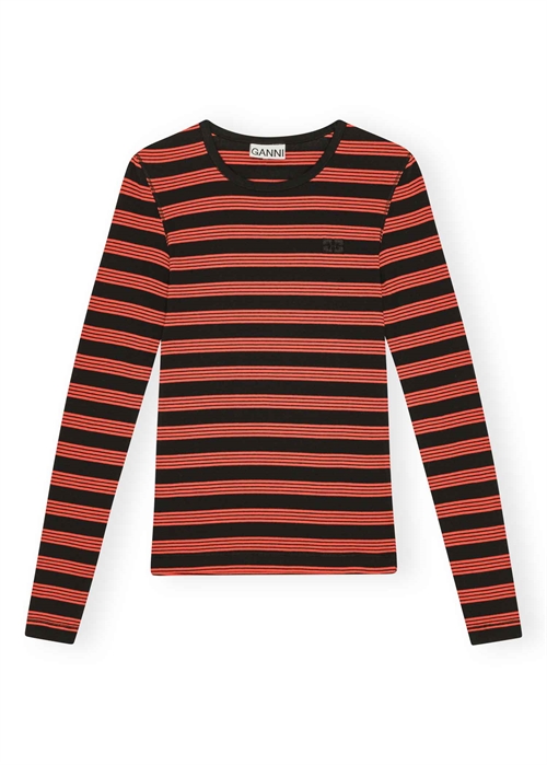 Soft cotton rib striped long sleeve bluse Red Alert T4220 Ganni 