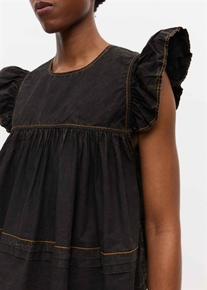 Garment dyed cotton frill sleeve top Sort W0587 Ganni 