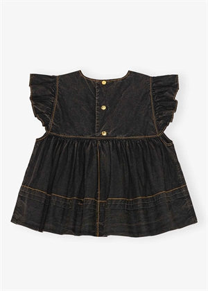 Garment dyed cotton frill sleeve top Sort W0587 Ganni 