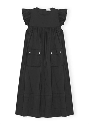 Stretch cotton frill sleeve kjole Sort W0626 Ganni 