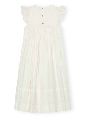 Stretch cotton frill sleeve kjole Egret W0627 Ganni 