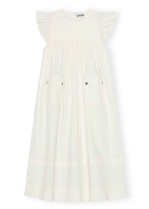 Stretch cotton frill sleeve kjole Egret W0627 Ganni 