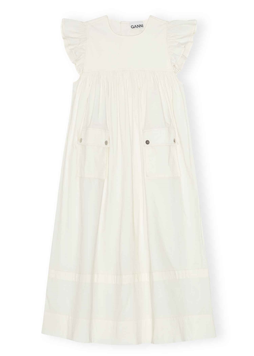 Stretch cotton frill sleeve kjole Egret W0627 Ganni 