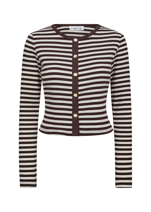 Rib striped crop cardigan Mocca Stripe HAUTE L\'AMITIÈ