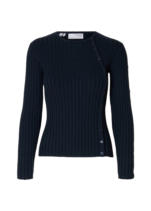 Helen ls button o-neck strik Dark Sapphire Selected Femme 