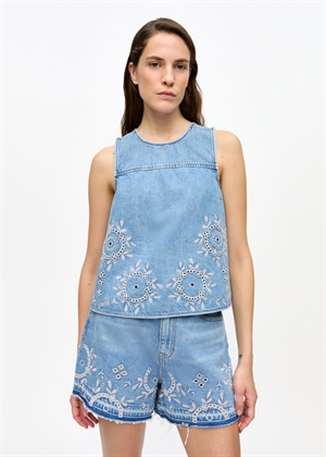 Broderie Anglaise denim top Light Blue Stone J1710 Ganni 