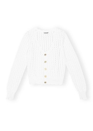 Cotton lace low o-neck cardigan Bright White K2062 Ganni 